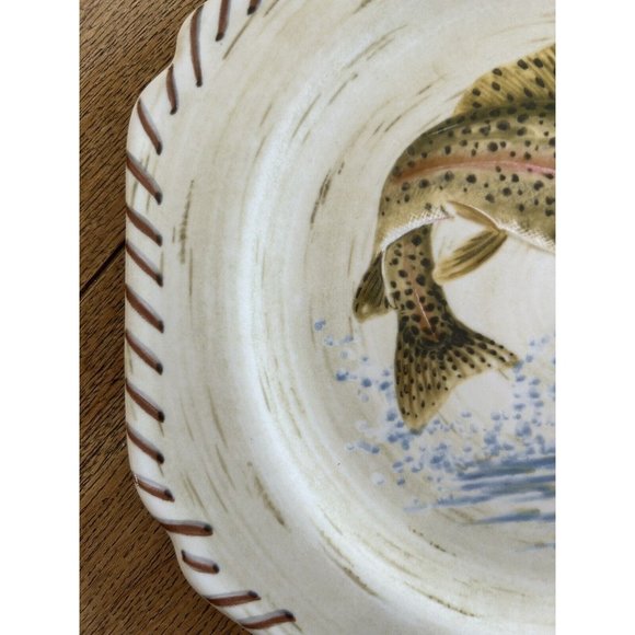 Lenox Riverwood Rainbow Trout Luncheon Plate 9”Birch Bark Cabin Fishing NWT - Picture 5 of 7